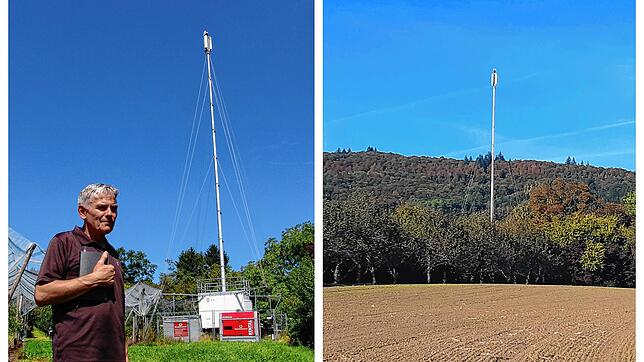 Der 20 Meter hohe mobile Funkmast am Ortsrand von Beuren. Der genehmigte Stahlgitterturm wird 30 Meter hoch sein. Michael Presser, ...