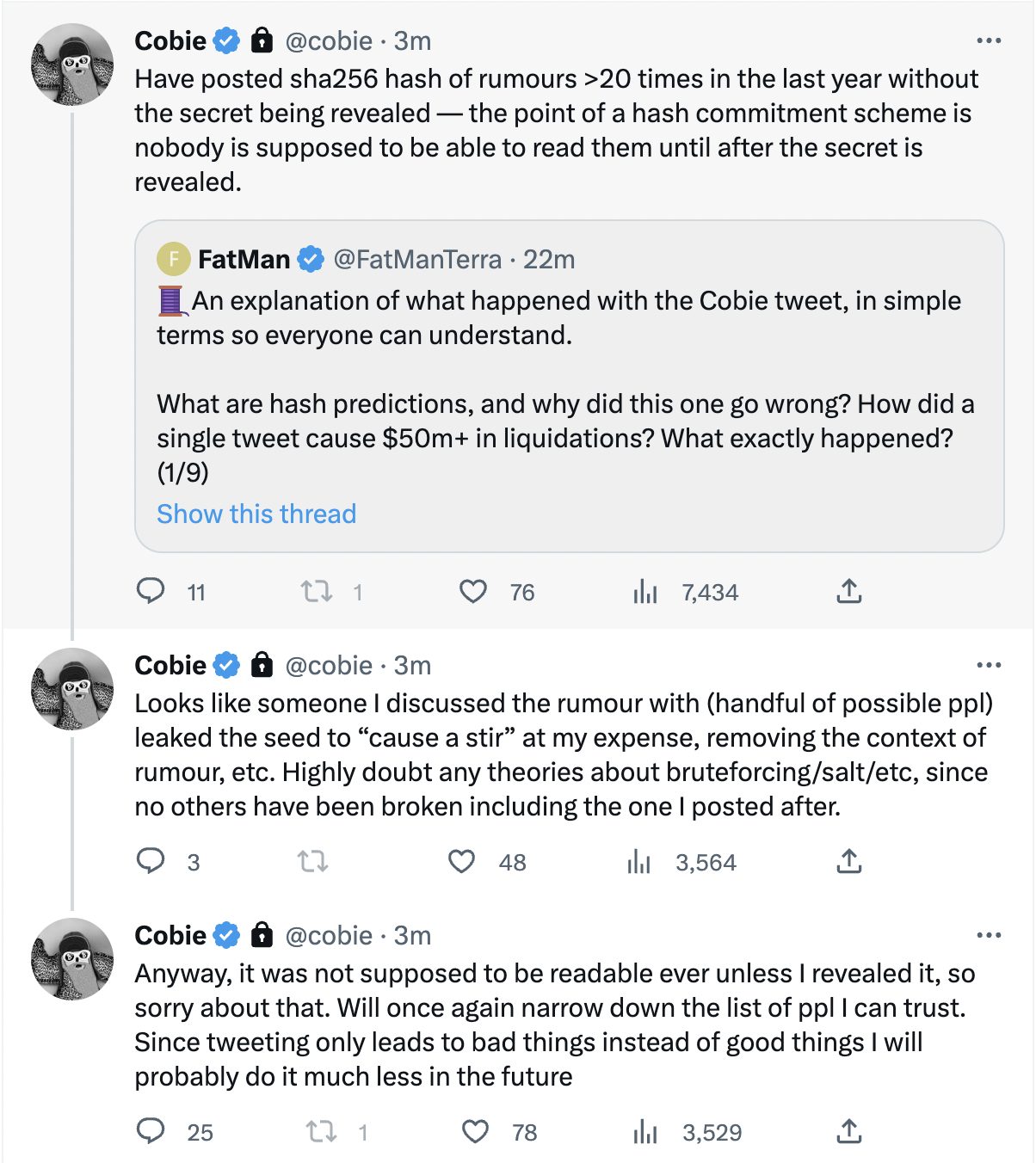 Cobie statement about his tweet being decrypted