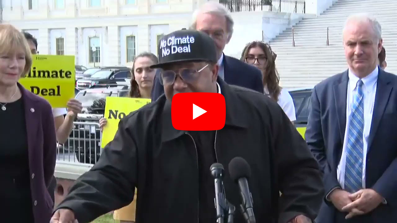 YouTube screenshot of Rev. Yearwood at the #peoplevsfossilfuels rally