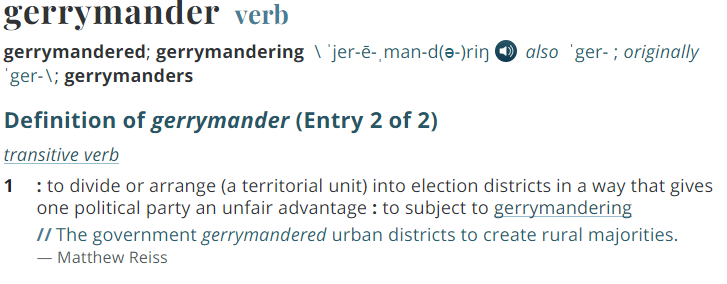 Screenshot of the dictionary definition of gerrymander