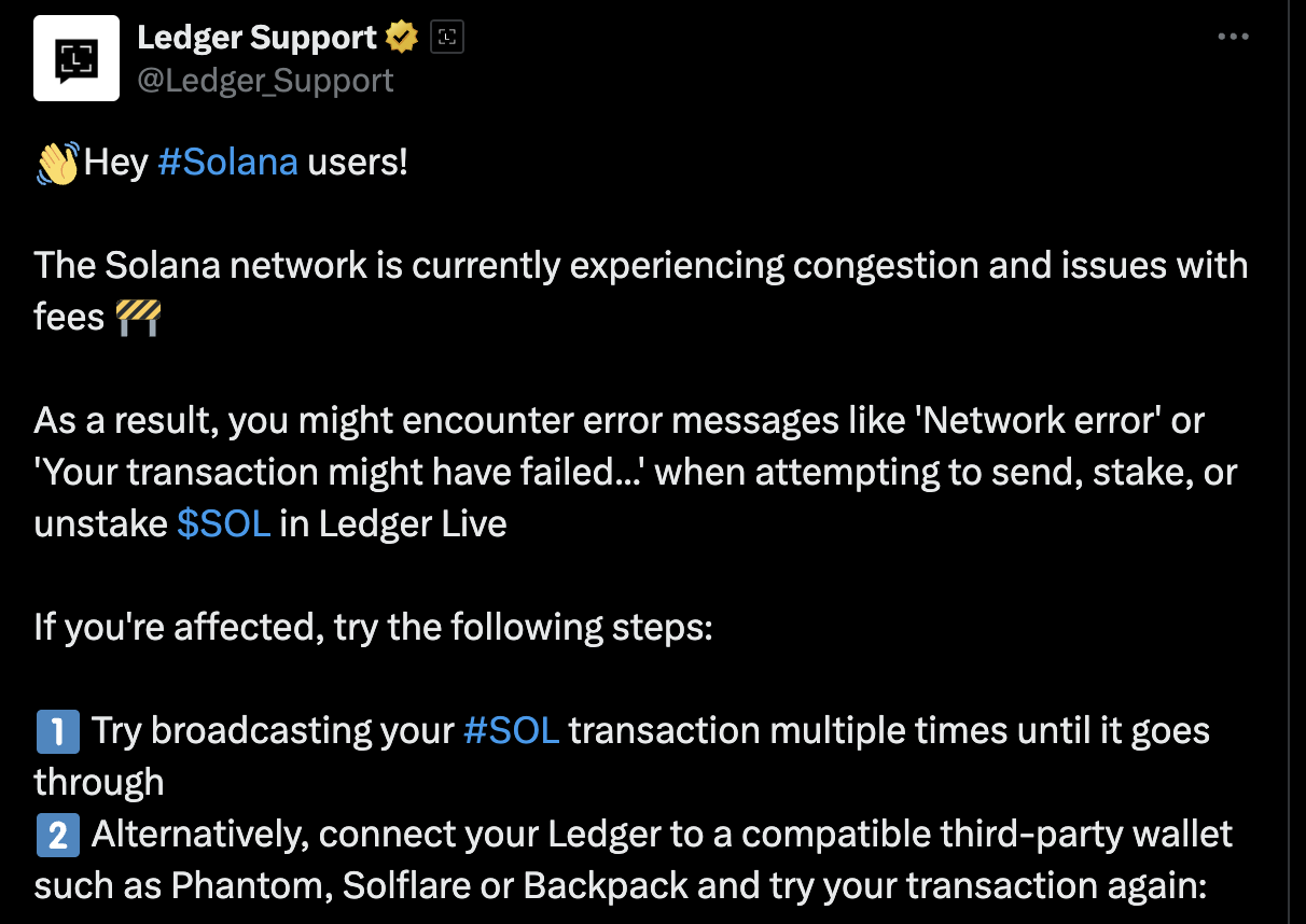 Ledger about Solana issues