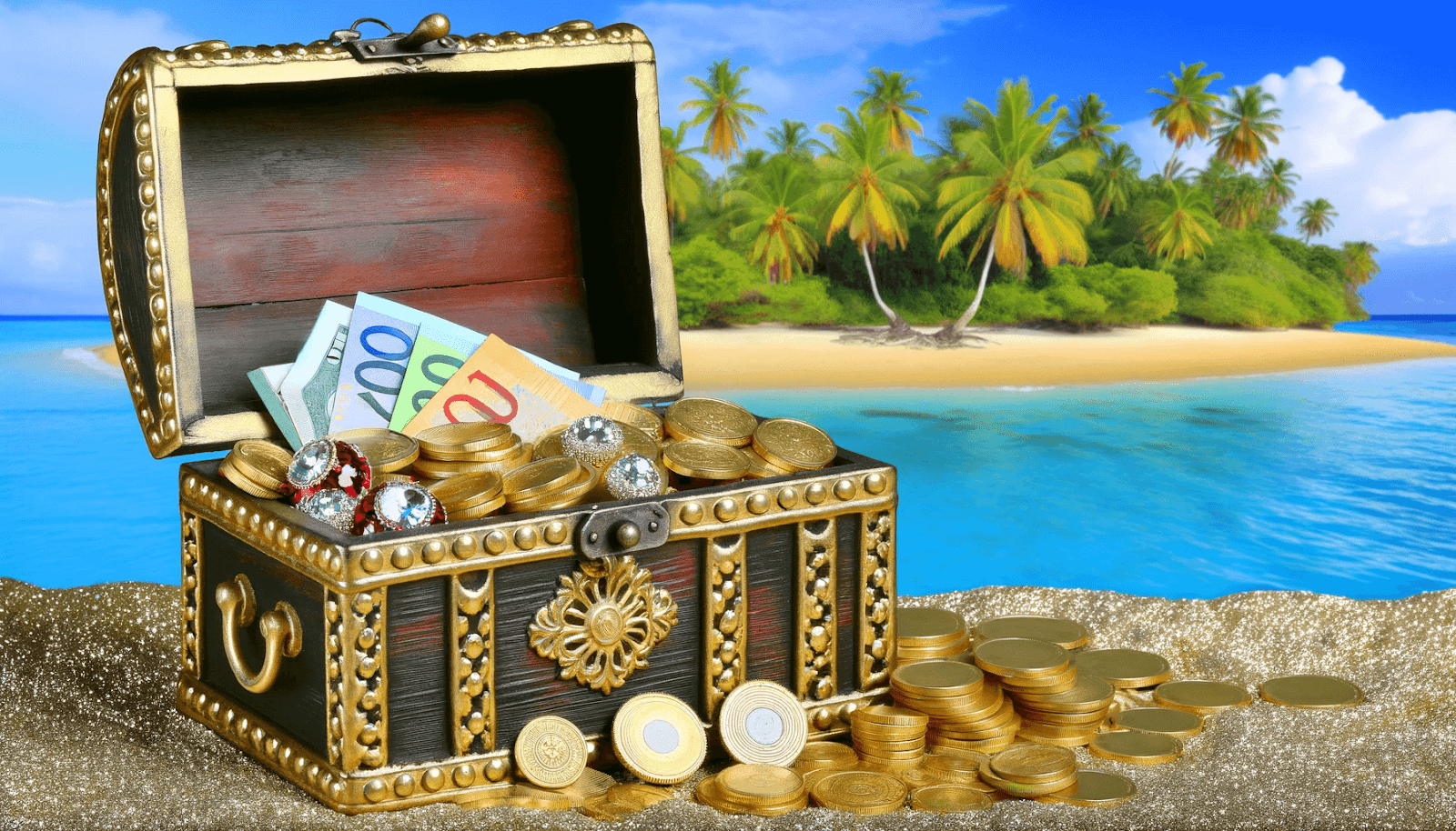 Treasure chest in an island.