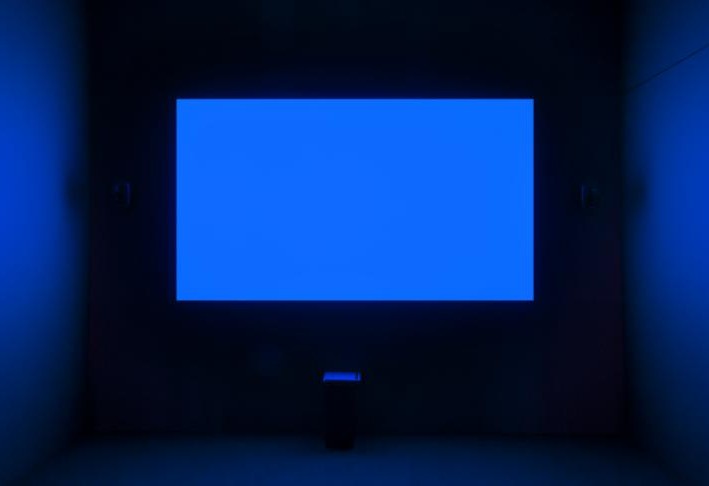 Illuminated blue square installation