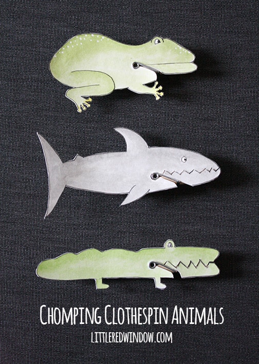 Chomping Clothespin Animals  | littleredwindow.com |  Make some adorable (and hungry) animals friends!