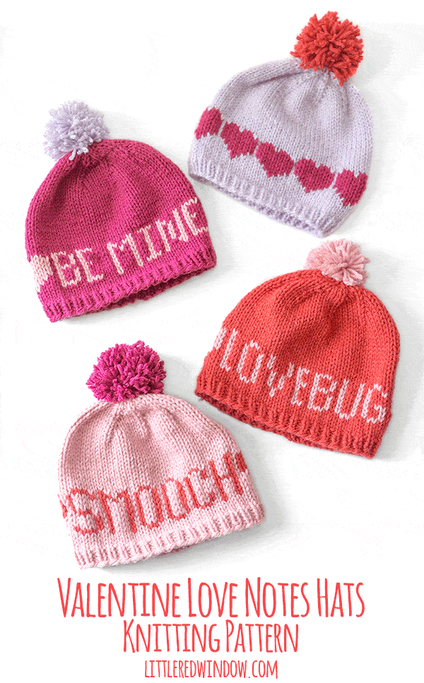 Valentine Love Notes Hat Knitting Pattern animated GIF!