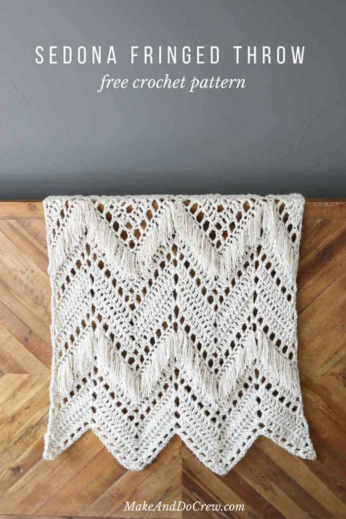 Monochromatic doesn't have to be boring! In this modern fringed crochet ripple blanket free pattern, two weights of Lion Brand Wool-Ease yarn combine to add instant style and texture to any room of your house. 