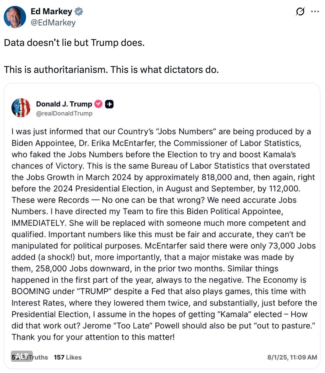 'Ed Markey's response to Trump's Truth Social post'