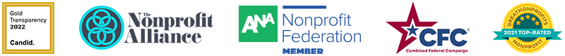 Gold Transparency 2022 Candid. - The Nonprofit Alliance - ANA Nonprofit Federation MEMBER - CFC Combined Federal Campaign - GREATNONPROFITS - 2021 TOP -RATED NONPROFIT
