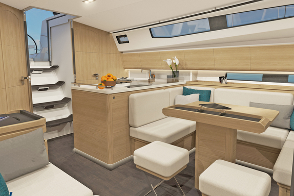 J/45 offshore sailing yacht- white oak interior