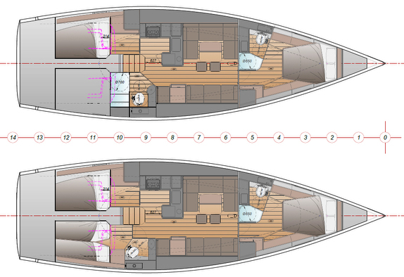 J/45 offshore sailing yacht- interior plans