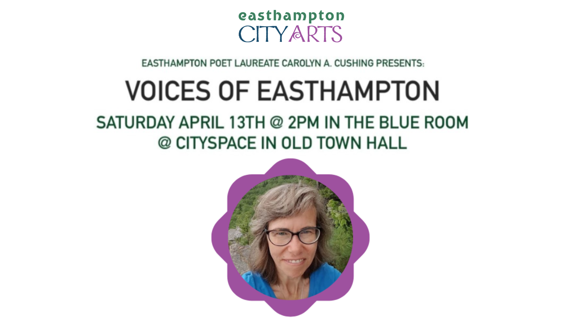 Image with text information for voices of Easthampton event