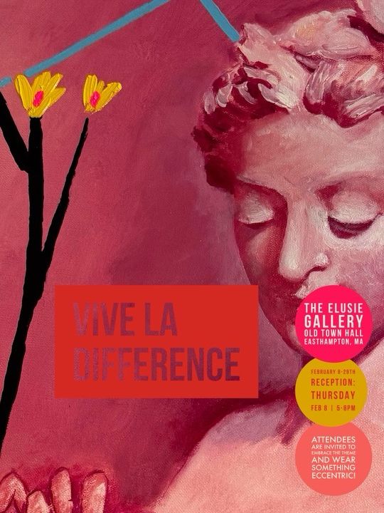 Pink image of a painting of a greek statue like imageText reads Vive La Difference