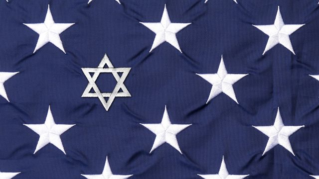 An image of an American flag with one star replaced with a Star of David.