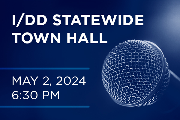 I/DD Statewide Town Hall with a microphone.