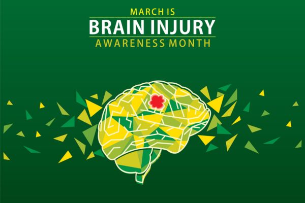 March is Brian Injury Awareness Month with a picture of a brain. 