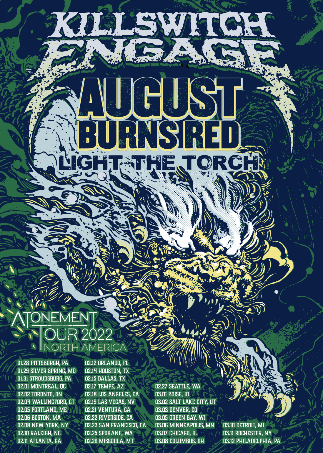 Killswitch Engage Announce Rescheduled Winter 2022 Headline "Atonement" Tour With August Burns Red + Light the Torch