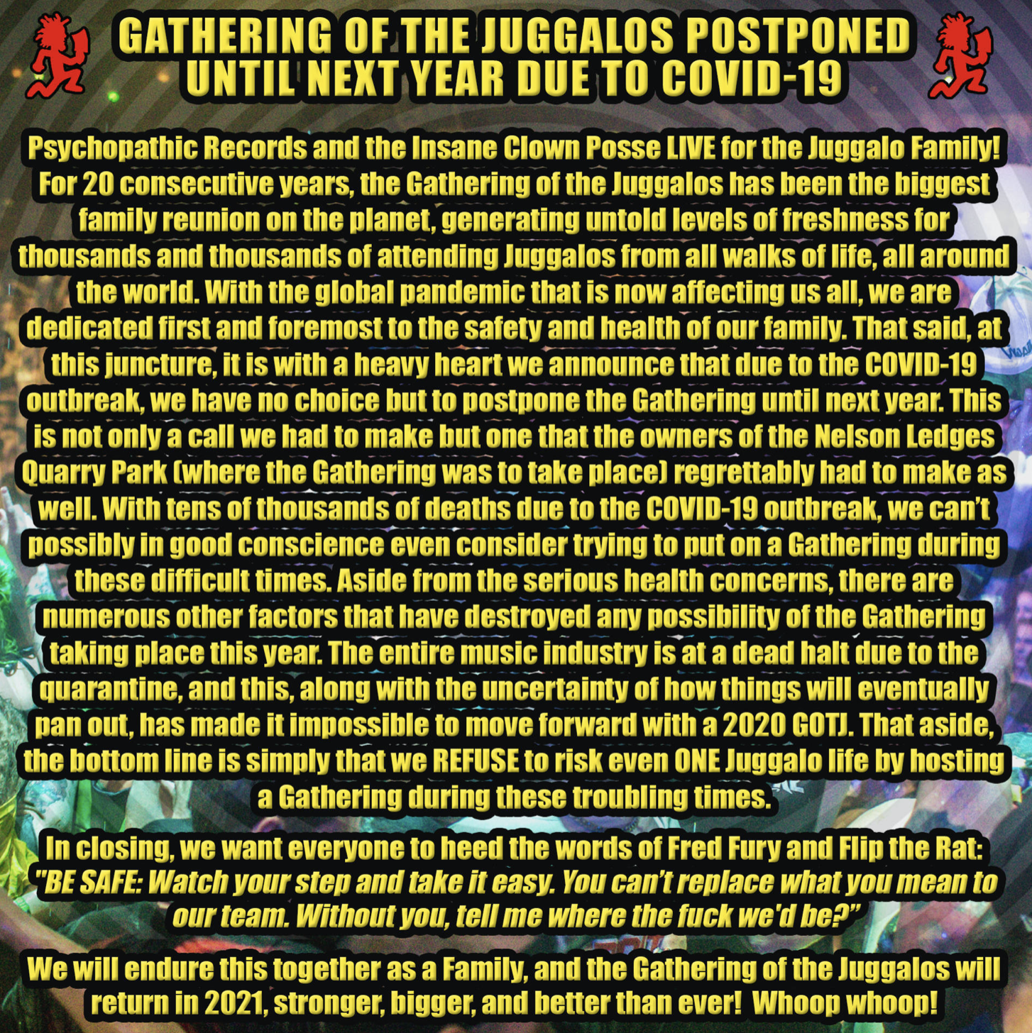 🤡Insane Clown Posse Lauded For Postponing the 2020 Gathering of The Juggalos 🤡