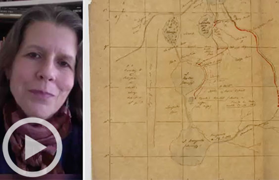 Claudia Funke and a detail of a Sir Richard Francis Burton map