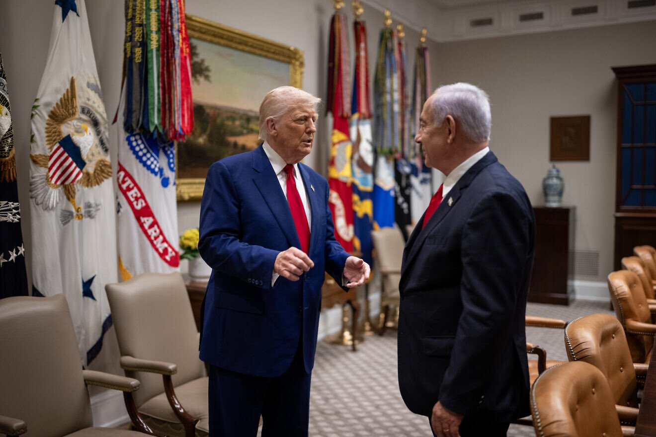 U.S. President Donald Trump greets Israeli Prime Minister Benjamin Netanyahu in the West Wing of the White House, April 7, 2025. Credit: Daniel Torok/White House. U.S. President Donald Trump greets Israeli Prime Minister Benjamin Netanyahu in the West Wing of the White House, April 7, 2025. Credit: Daniel Torok/White House.