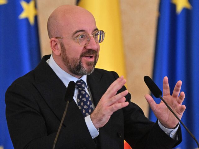ROMANIA-EU-POLITICS-DIPLOMACY-PRESSER President of the European Council Charles Michel speaks during a joint press conference with Romanian President the at the presidential Cotroceni Palace in Bucharest, Romania, on March 27, 2023. (Photo by Daniel MIHAILESCU / AFP) (Photo by DANIEL MIHAILESCU/AFP via Getty Images)