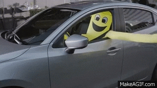 car driving inflatable person