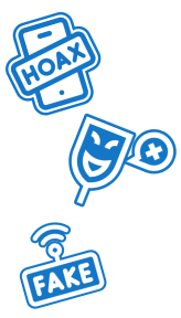 a phone stamped with Hoax, a masquerade mask with a speech bubble, the word fake broadcasting a phone stamped with Hoax, a masquerade mask with a speech bubble, the word fake broadcasting