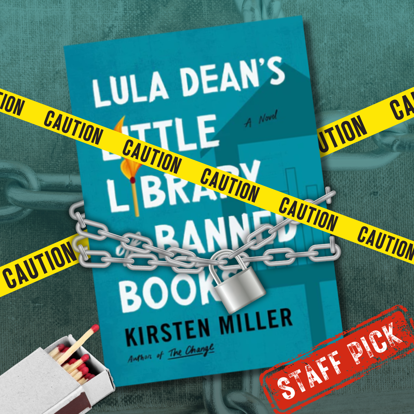 Lula Dean's Litlle Library of Banned Books by Kirsten Miller covered in locks and caution tape Lula Dean's Litlle Library of Banned Books by Kirsten Miller covered in locks and caution tape