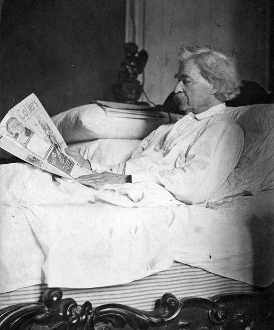 Image result for picture of mark twain reading a newspaper