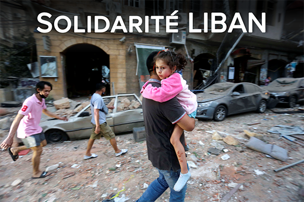 Un père et sa fille fuient l'explosion au Liban.   © Ritzau Scanpix