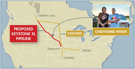 Map showing proposed KXL pipeline