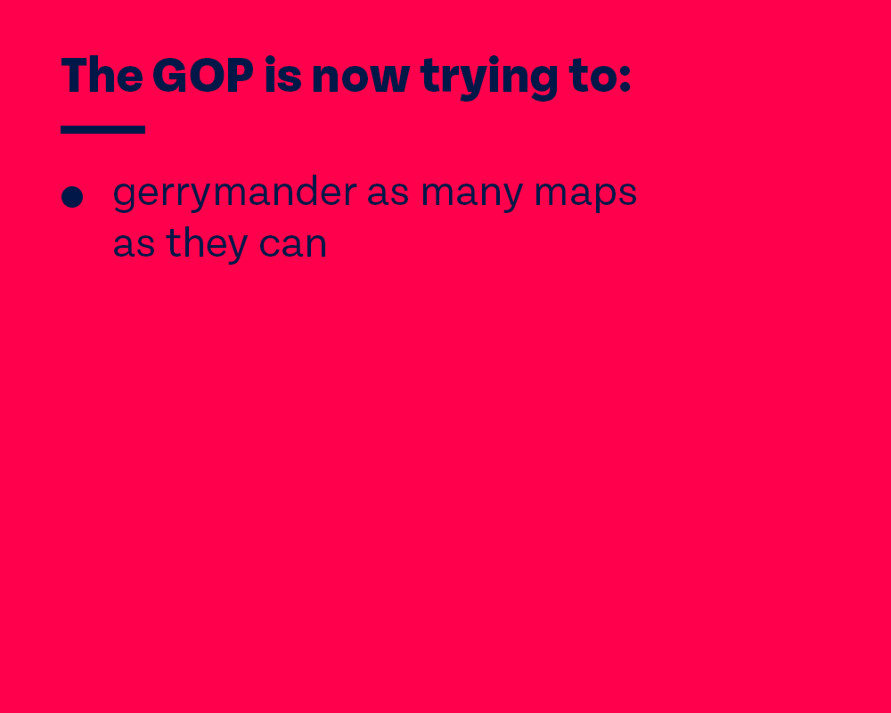 The GOP is now trying to:
— gerrymander as many maps as they can
— reelect gerrymandering politicians in 2022
— stack state Supreme Courts that don't rule their way
— appeal to the U.S. Supreme Court