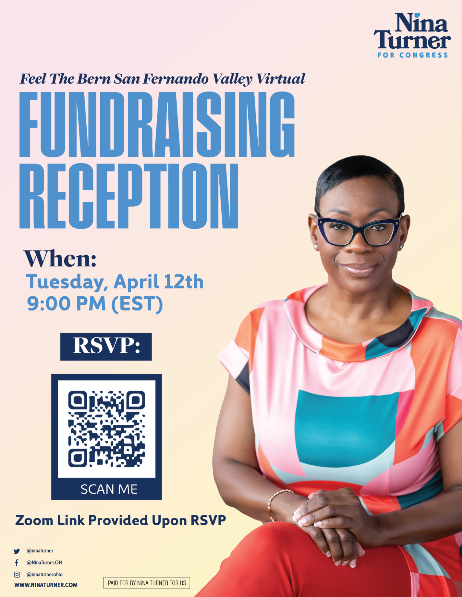 Virtual Fundraising Reception in Honor of Nina Turner for Congress with Feel the Bern San Fernando Valley @ RSVP