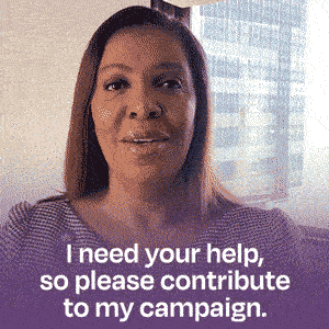 Gif of Letitia James saying, "I need your help, so please contribute to my campaign."