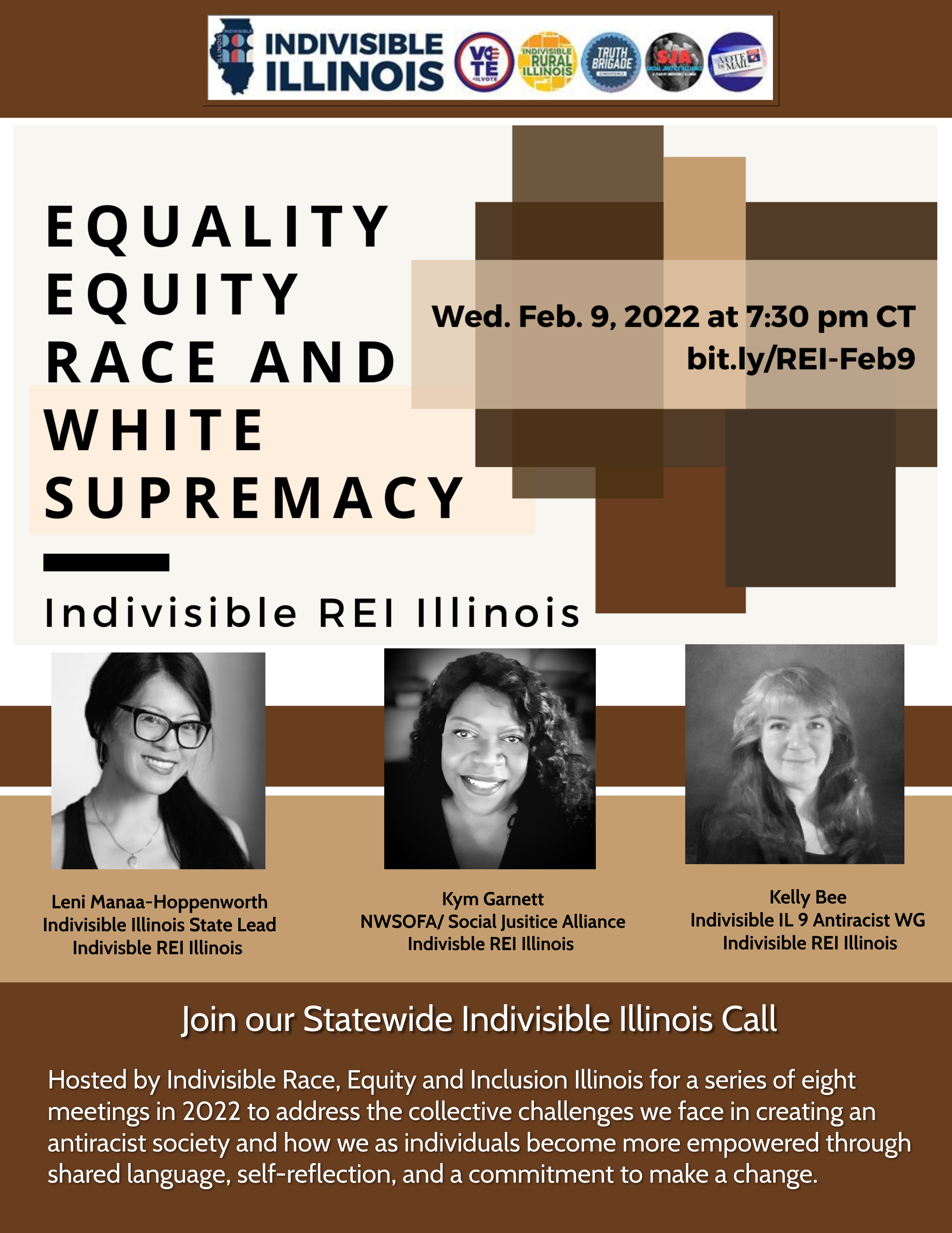 Justin Marcoviche-Garnett of the Reparations Stakeholders Authority of Evanston and Kelly Bee of Indivisible IL 9 Antiracist Work Group and Indivisible REI Illinois
