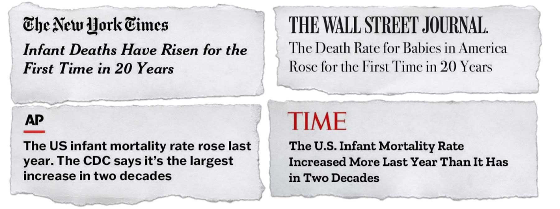 Four news headlines about infant mortality rates