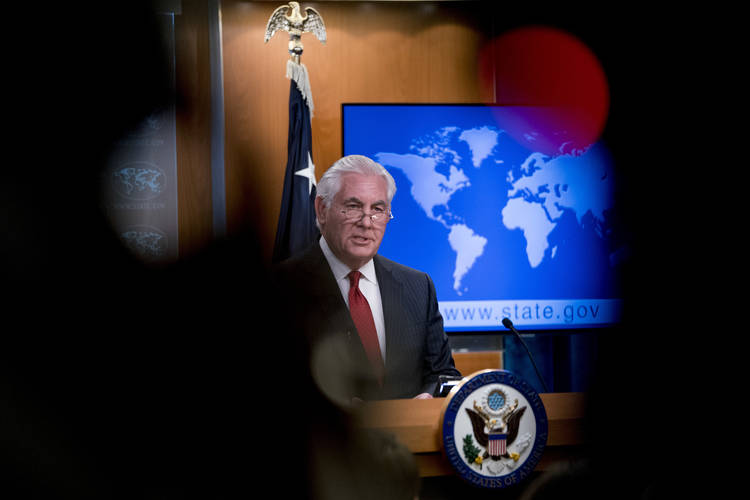 Secretary of State Rex Tillerson speaks at the State Department. (Andrew Harnik/AP)