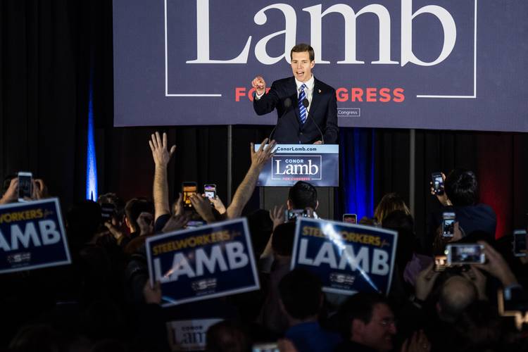Democratic candidate Conor Lamb declares victory last Wednesday in Pennsylvania's 18th Congressional District special election. (Salwan Georges/The Washington Post)