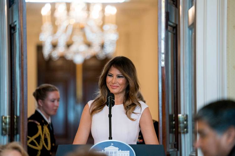 First lady Melania Trump arrives for a Governors' Spouses' Luncheon in the East Room of the White House. (Andrew Harnik/AP)
