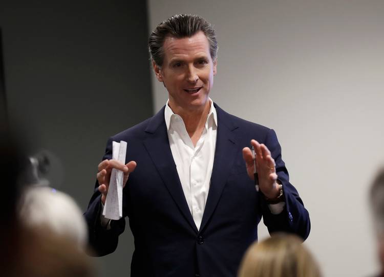 California gubernatorial candidate Lt. Gov. Gavin Newsom speaks during a visit with veterans and their families in San Diego. (Gregory Bull/AP)