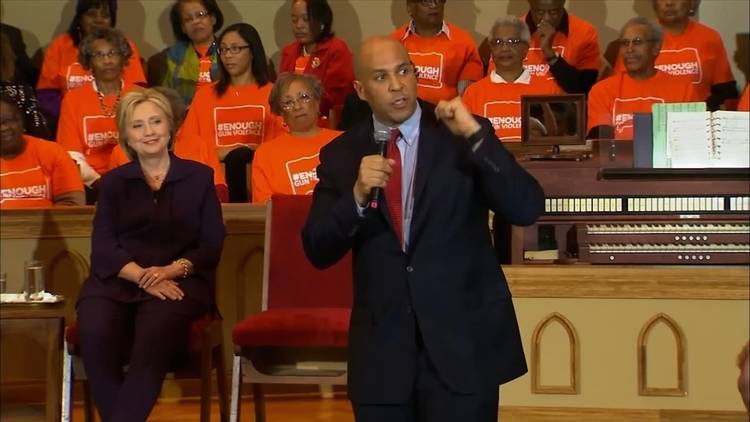 New Jersey Sen. Cory Booker makes an impassioned appeal for Democratic presidential candidate Hillary Clinton during a campaign rally in South Carolina. Rough Cut (no reporter narration)