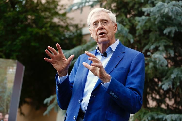 Charles Koch speaks to donors Saturday night at a welcome reception in Colorado Springs. (Seminar Network)