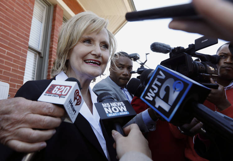 Mississippi Agriculture and Commerce Commissioner Cindy Hyde-Smith speaks to reporters after Mississippi Gov. Phil Bryant selected her to succeed fellow Republican Thad Cochran in the U.S. Senate. (Rogelio V. Solis/AP)