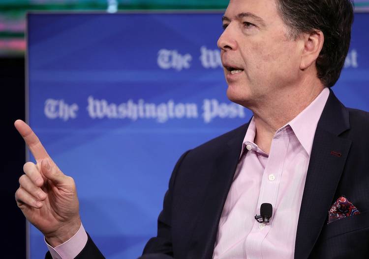 Former FBI director James Comey answers questions during an interview at The Washington Post last week. (Win McNamee/Getty Images)