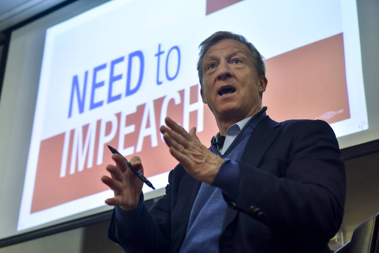 Philanthropist Tom Steyer, who has been holding Need to Impeach town hall meetings across the country, is attacking the Democratic establishment for not embracing his campaign. (Jahi Chikwendiu/The Washington Post)