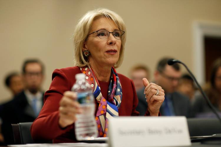Secretary of Education Betsy DeVos testifies before a House Appropriations subcommittee on Tuesday. (Joshua Roberts/Reuters)