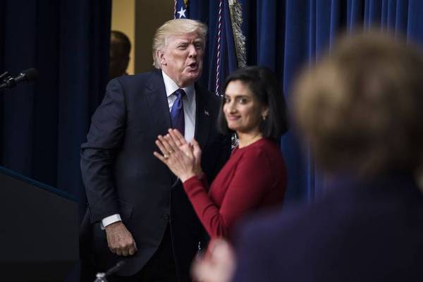 President Trump and Seema Verma, administrator of the Centers for Medicare and Medicaid Services. (Jabin Botsford/The Washington Post)