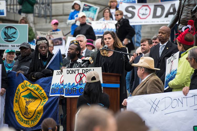 Republican state Rep. Nancy Mace speaks to the crowd at the Don't Drill Rally, held at the South Carolina State House. (John A. Carlos II/ Special to The Post and Courier)