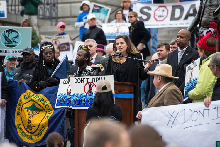 Republican state Rep. Nancy Mace speaks to the crowd at the Don't Drill Rally, held at the South Carolina State House. (John A. Carlos II/ Special to The Post and Courier)