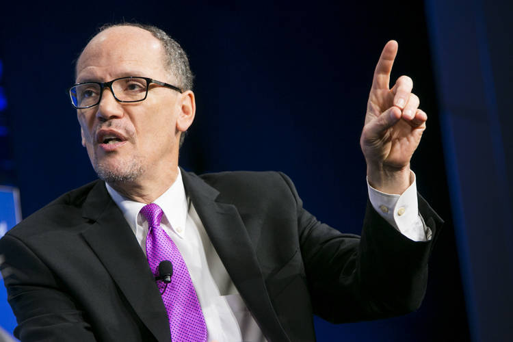 DNC Chairman Tom Perez participates in a Daily 202 Live event last year. (Kristoffer Tripplaar for The Washington Post)