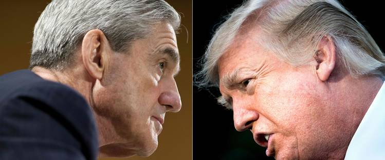 This combination of pictures shows former FBI director Robert Mueller and President Trump. (Saul Loeb/AFP and Brendan Smialowski/AFP/Getty Images)